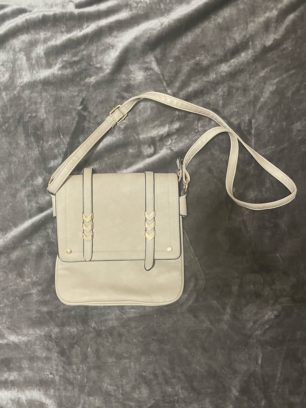 Large Taupe Crossbody Purse with Gold Hardware